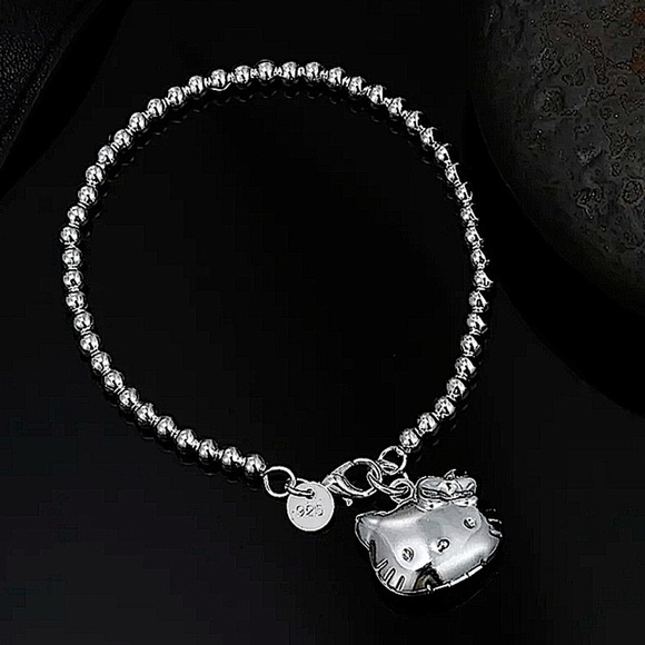 Hello Kitty Sterling Silver Handmade Matching Necklace Bracelet Earrings Set - Picture 7 of 11